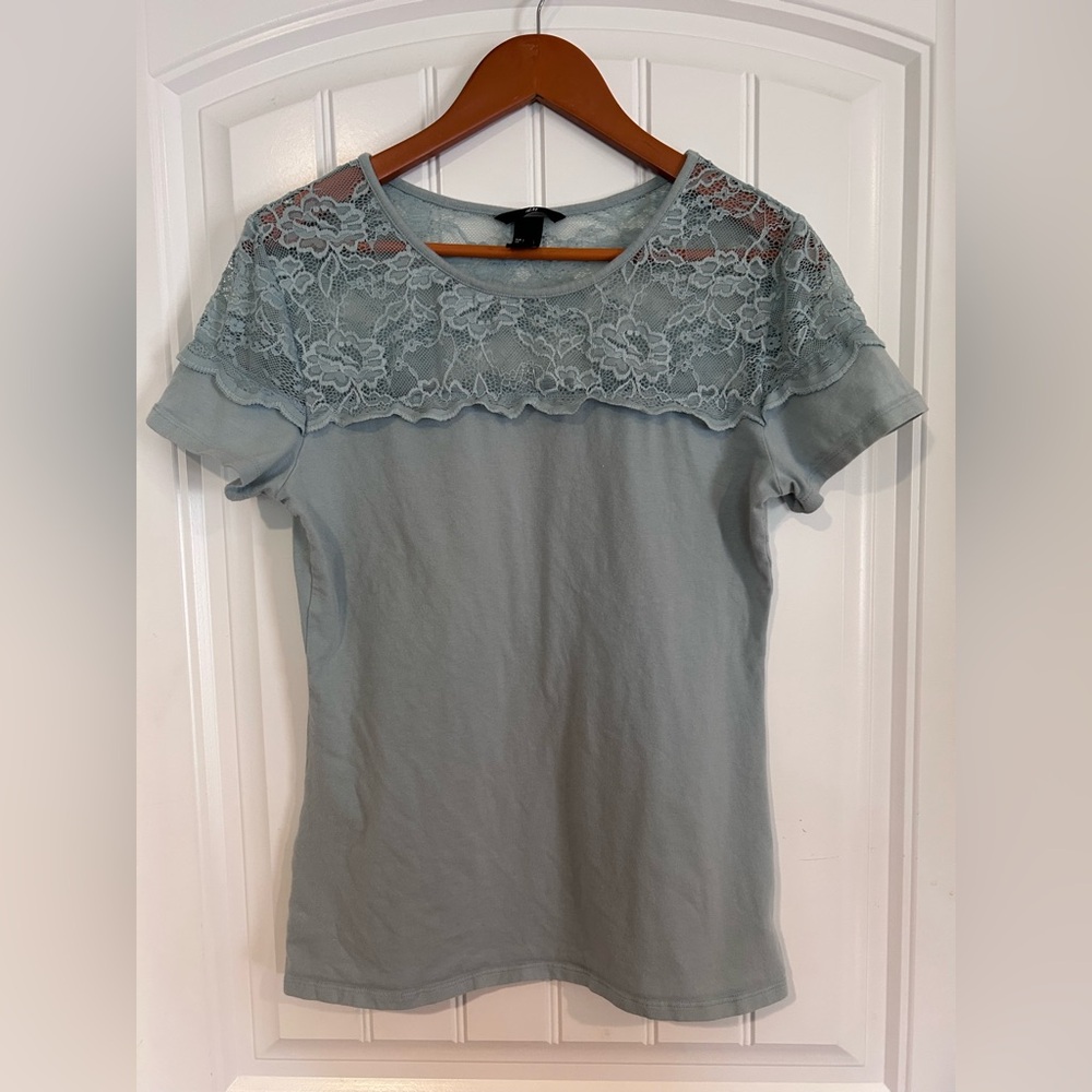 H&M Light Blue Lace Short Sleeve Top
